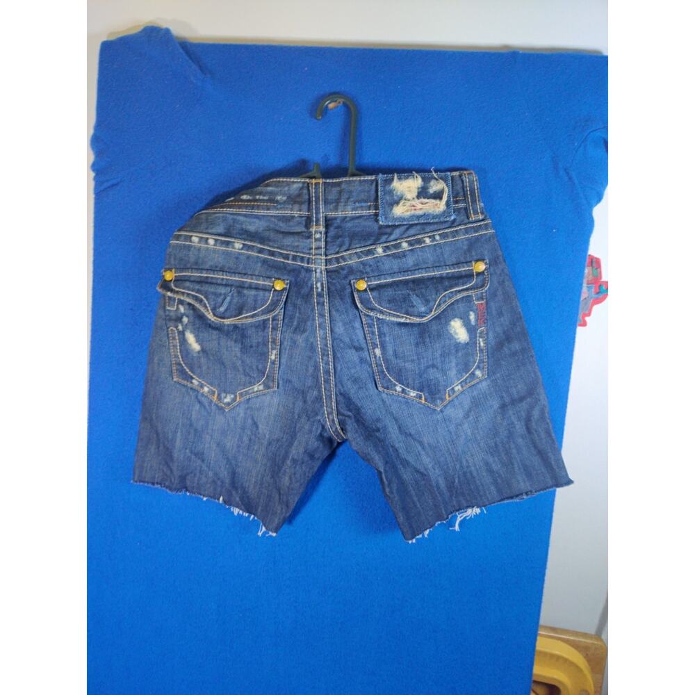 MEK Denim Women’s Shorts Size 33 Cutoff Distressed Button Fly Blue Y2K - Picture 15 of 16